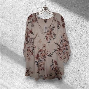 Torrid Floral Blouse with Cream and Pink Hues